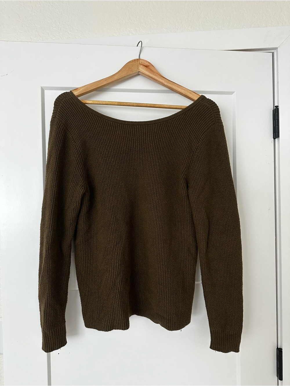 Banana Republic Olive Off-the-Shoulder Ribbed Sweater